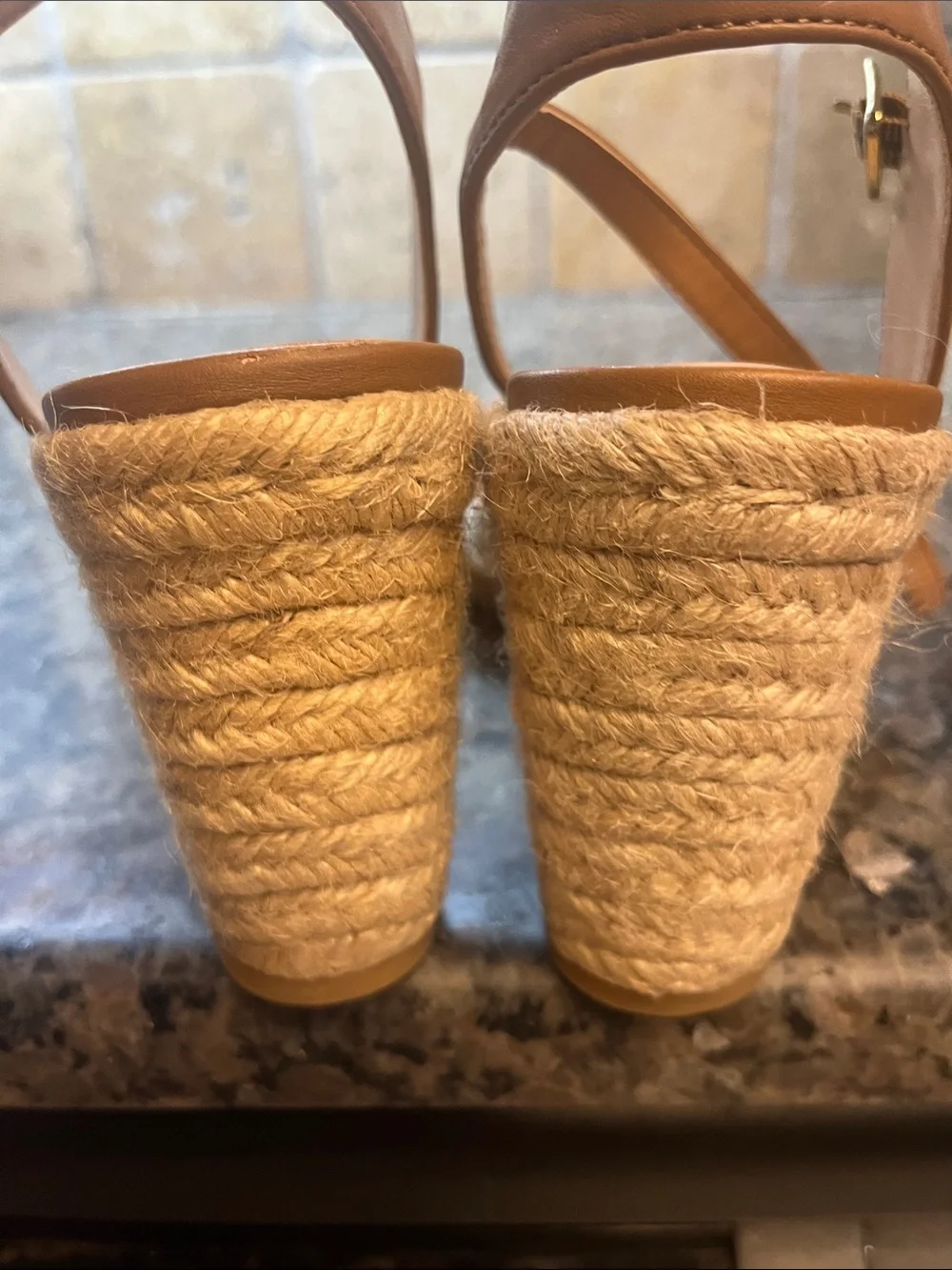 Time and Tru Cream/light tan wedge espadrilles 8